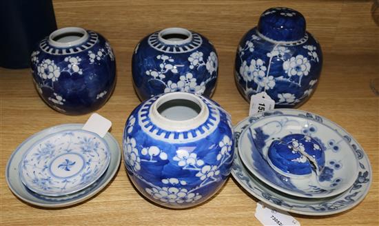 A provincial Ming plate, a similar saucer dish & 4 Ginger jars